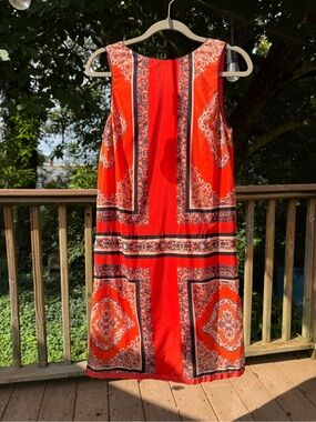 Maeve Anthropologie Red Silk Scarf Print Sleeveless Shift Dress 2